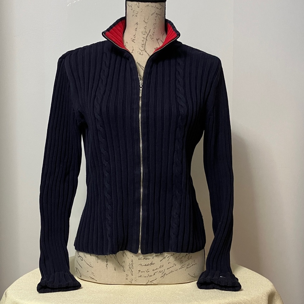 Tommy Hilfiger Zipper Cotton Cardigan Sz M Navy Blue